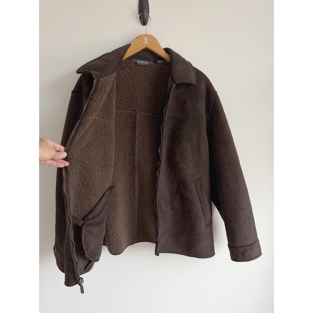 St Johns Bay Mens Brown Faux Suede Sherpa Large Workwear Western Ranch Jacket